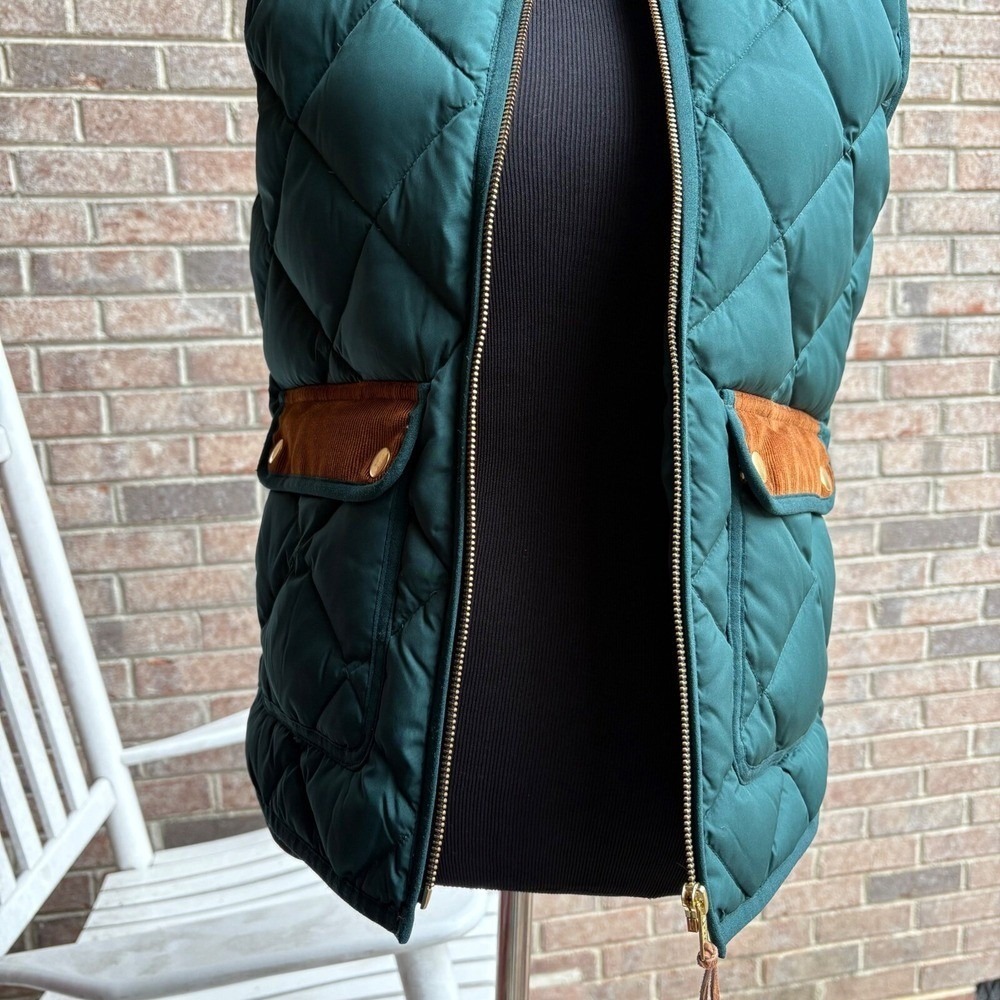 J.Crew Quilted Down Puffer Vest Womens XXS Green Brown Heritage Preppy - Picture 15 of 16